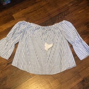 Cute cotton striped off the shoulder blouse